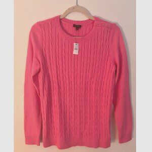NWT Talbots Contrast Cable-knit Crew Neck Sweater; Bubblegum Pink; Size: S
